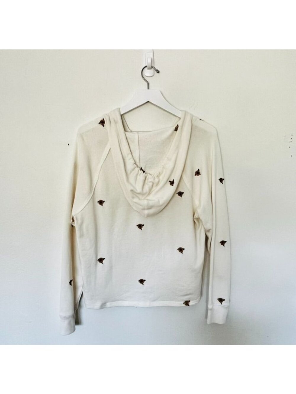 NWOT Sunflower Embroidered Hoodie Cream Lightweight Boho Floral Pullover Cottage - Picture 4 of 13